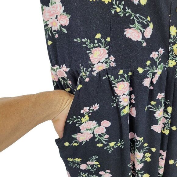 No Boundaries Off Shoulder Wide Leg Jumpsuit 3X Black Pink Floral Pockets Casual - Picture 8 of 12